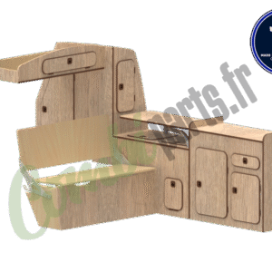 Kit de meubles Romane pour aménagement VW T3 (VW T25 de 1979 à 1992) pour toit tolé avec ciel de toit version Romane stratifié