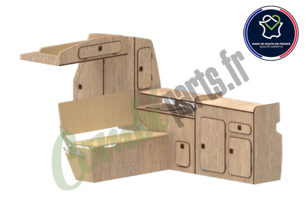 Kit de meubles Romane pour aménagement VW T3 (VW T25 de 1979 à 1992) pour toit tolé avec ciel de toit version Romane stratifié